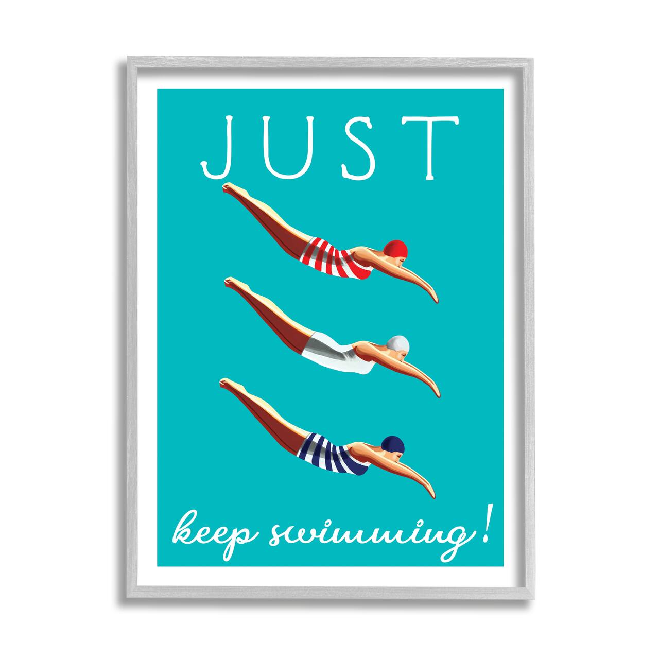 Stupell Industries Trio of Female Divers Just Keep Swimming Phrase in Gray Frame Wall Art